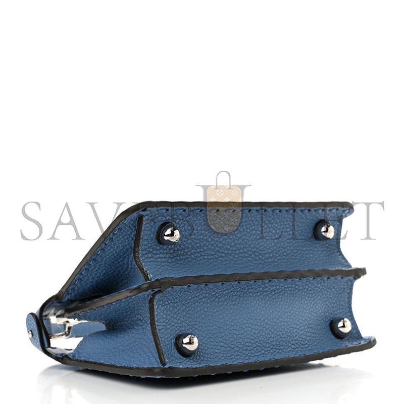 FENDI CUOIO ROMANO SELLERIA MACRO STITCHINGS PETITE PEEKABOO I SEE U ICONIC SATCHEL PLACCA ARGENTO (20*15*11cm)